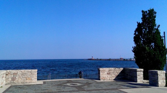 View of Lake Ontario from the entrance to St. Lawrence Park - Port Credit, Mississauga, ON